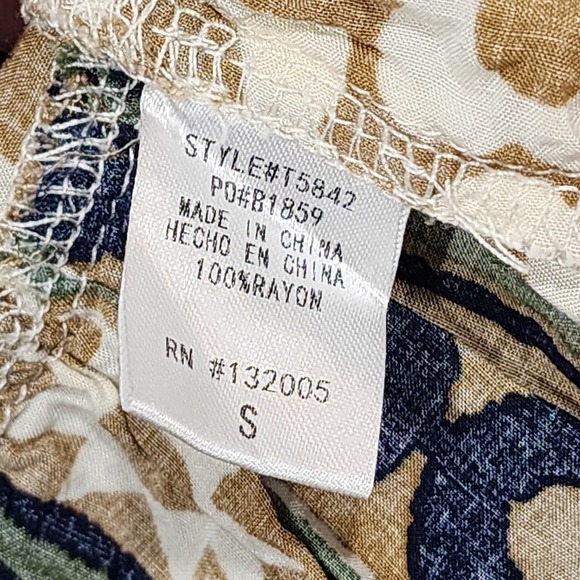 Entro Boho Peasant Top‎ Blouse Small Tan Cream Blue Long Sleeve Peplum Trim - Picture 5 of 9